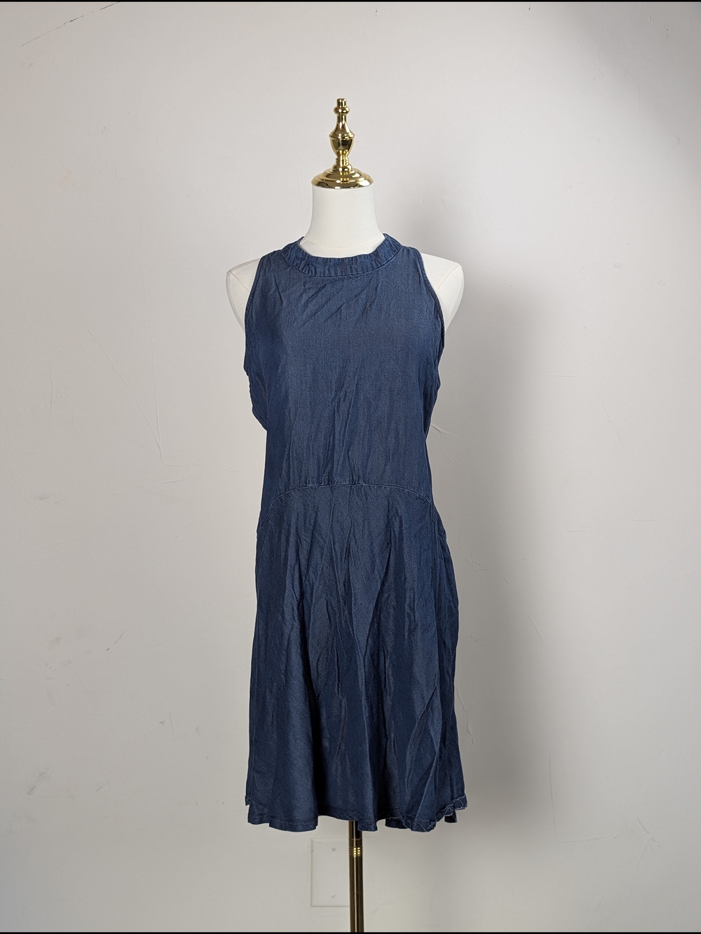 Chic ABS Denim Collection Sleeveless Fit & Flare Mini Dress in Blue